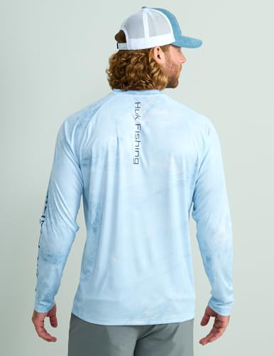 HUK Men's Standard Pursuit Pattern Crew Sleeve Performance Shirt Mossy Oak-Calmwater Arctic Camouflage Style